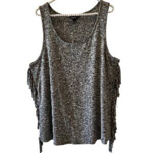 Rock & Republic Heathered Grey Sleevless Tunic with Side Fringe XL EUC